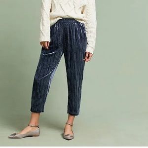 Anthropologie ETT:TWA Crushed Blue Velvet Pull On Crop Pants Size Medium